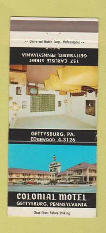Matchbook Cover - Colonial Motel Gettysburg PA 30 Strike