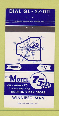 Matchbook Cover - Motel 75 Winnipeg MB 30 Strike
