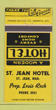 Matchbook Cover - St Jean Hotel St Jean MB low phone # 30 Strike