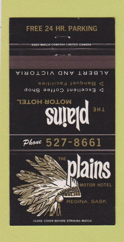 Matchbook Cover - Plains Motor Hotel Regina SK 30 Strike