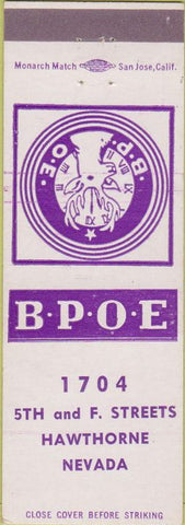 Matchbook Cover - Matchbook Cover Elks Club Hawthorne NV