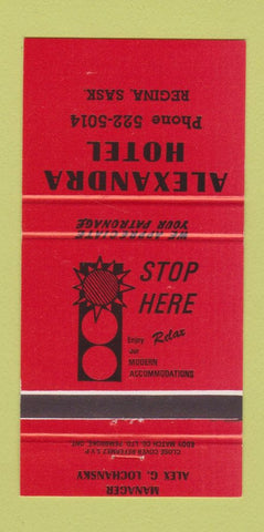 Matchbook Cover - Alexandra Hotel Regina SK 30 Strike
