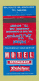 Matchbook Cover - Motel Restaurant Richelieu Jonquiere QC 30 Strike