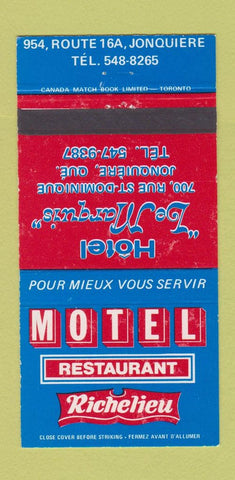 Matchbook Cover - Motel Restaurant Richelieu Jonquiere QC 30 Strike