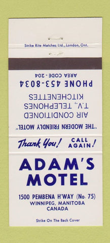 Matchbook Cover - Adam's Motel Winnipeg MB 30 Strike