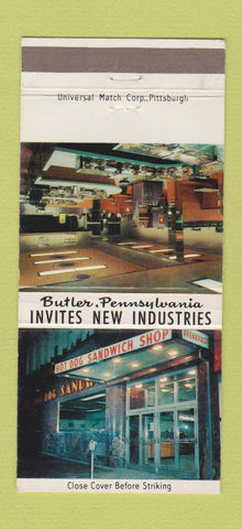 Matchbook Cover - Hot Dog Sandwich Shop Butler PA 30 Strike