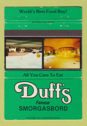 Matchbook Cover - Duff's Smorgasbord CHAIN Lebanon OH GREEN WEAR 40 Strike
