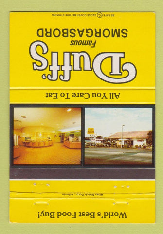 Matchbook Cover - Duff's Smorgasbord CHAIN Lebanon OH YELLOW 40 Strike