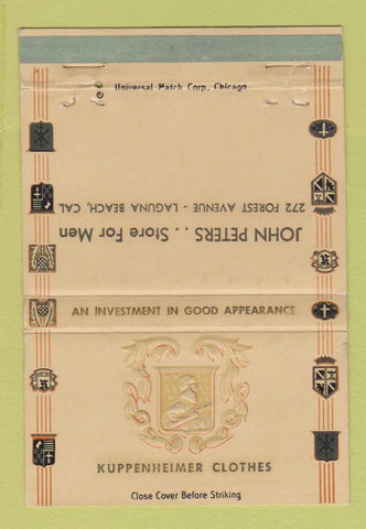 Matchbook Cover - Kuppenheimer Men's Clothes Laguna Beach CA WEAR 40 Strike