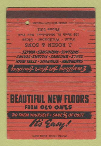Matchbook Cover - J Rosen Wallpaper Paint Middletown NY WEAR 40 Strike