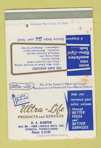 Matchbook Cover - Ultra Life Products Ephrata PA Richter WEAR 40 Strike