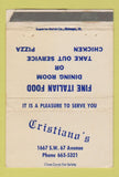 Matchbook Cover - Cristiano's Italian pizza POOR STRIKER 40 Strike