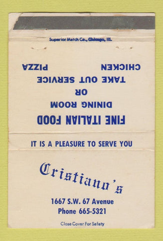 Matchbook Cover - Cristiano's Italian pizza POOR STRIKER 40 Strike
