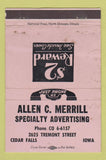 Matchbook Cover - Allen Merrill Advertising Cedar Falls IA WORN 40 Strike