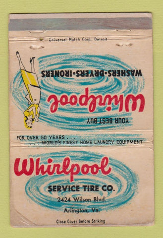 Matchbook Cover - Whirlpool Appliances Arlington VA WORN 40 Strike