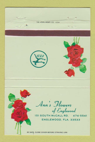Matchbook Cover - Ann's Flowers FTD Englewood FL 40 Strike