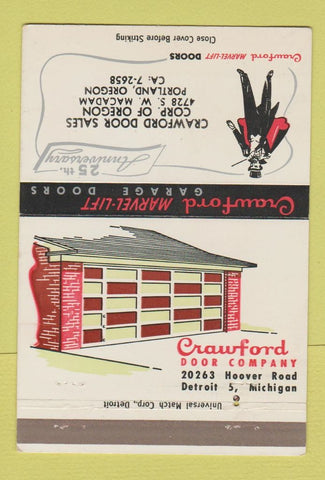 Matchbook Cover - Crawford Garage Door Portland OR 40 Strike