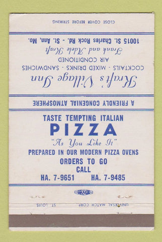 Matchbook Cover - Kraft's Village Inn Pizza St Ann MO 40 Strike