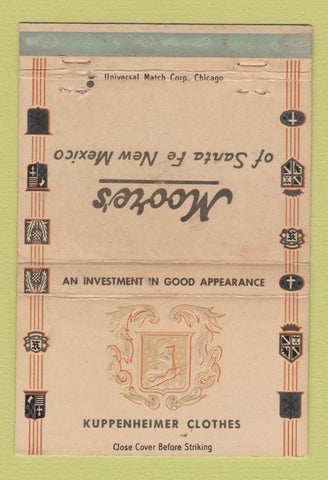 Matchbook Cover - Kuppenheimer Men's Clothes Santa Fe NM WORN 40 Strike