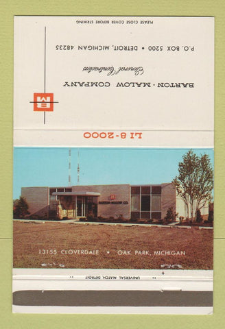 Matchbook Cover - Barton Malow General Contractors Detroit MI 40 Strike