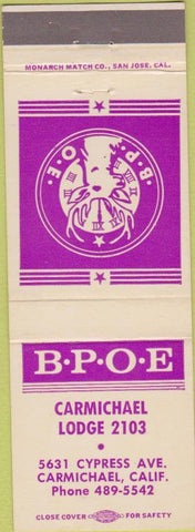 Matchbook Cover - Matchbook Cover Elks Club Carmichael CA