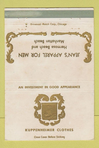 Matchbook Cover - Kuppenheimer Men's Clothes Manhattan Beach CA WEAR 40 Strike