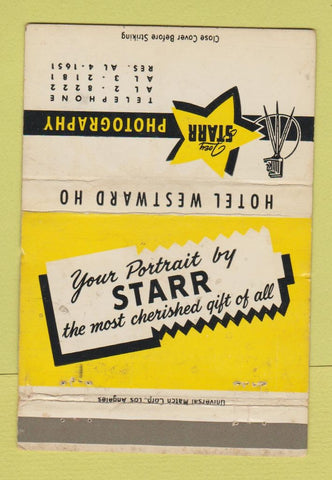 Matchbook Cover - Hotel Westward Ho Starr Photography WEAR 40 Strike