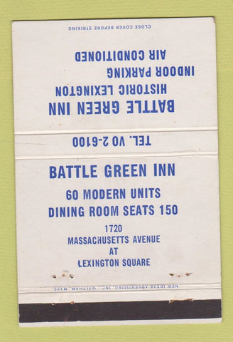 Matchbook Cover - Battle Green Inn Lexington MA WEAR 40 Strike
