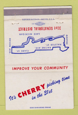 Matchbook Cover - Robert Cherry State Senator Election Chicago IL 40 Strike