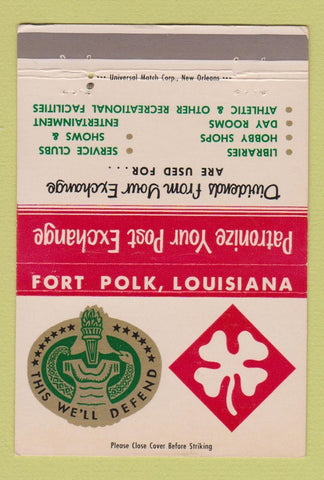 Matchbook Cover - Fort Polk LA Military WEAR 40 Strike