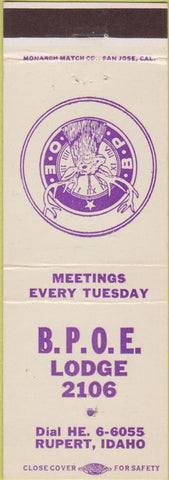 Matchbook Cover - Matchbook Cover Elks Club Rupert ID