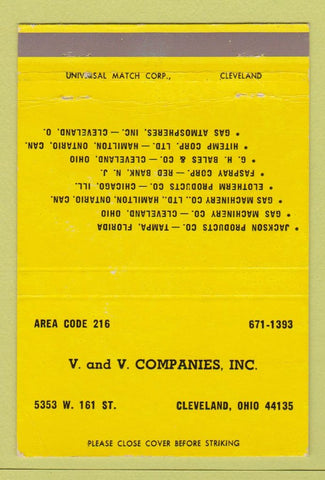 Matchbook Cover - V and V Companies Cleveland OH 40 Strike