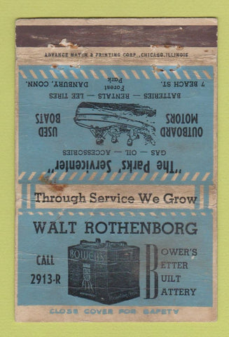 Matchbook Cover - Walt Rothenborg Boats Motors Danbury CT ADVANCE POOR 40 Strike