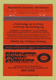 Matchbook Cover - Consumer Buying Advisory Philadelphia PA 40 Strike