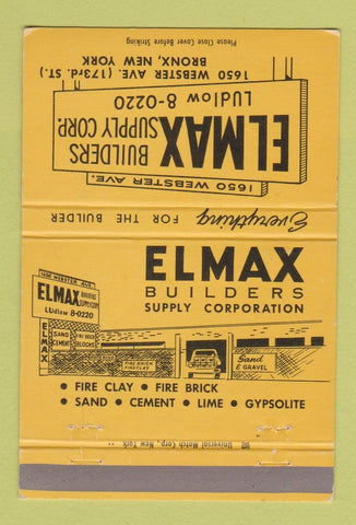 Matchbook Cover - Elmax Builders Supply Bronx NY 40 Strike