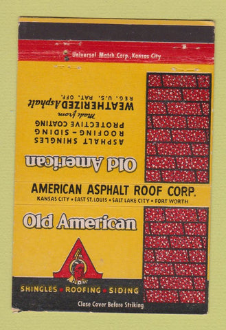 Matchbook Cover - Old American Asphalt Roof Kansas City MO  40 Strike