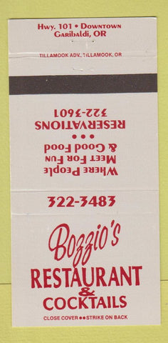 Matchbook Cover - Bozzio's Restaurant Garibaldi OR 30 Strike