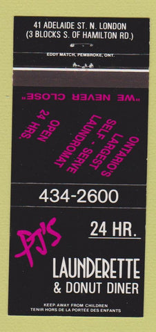 Matchbook Cover - PJ's Lauderette Donut Diner London ON 30 Strike