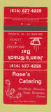 Matchbook Cover - Rose's Catering West Dundas ON WEAR 30 Strike