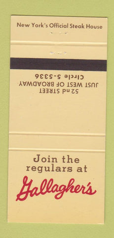 Matchbook Cover - Gallagher's Restaurant Steak New York City 30 Strike