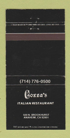 Matchbook Cover - Gozza's Italian Restaurant Anaheim CA WEAR 30 Strike