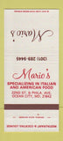 Matchbook Cover - Mario's Italian Restaurant Ocean City MD 30 Strike