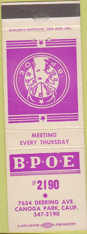 Matchbook Cover - Matchbook Cover Elks Club Canoga Park CA