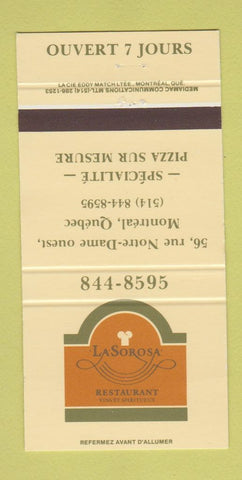 Matchbook Cover - La Sorosa Restaurant Montreal QC pizza 30 Strike