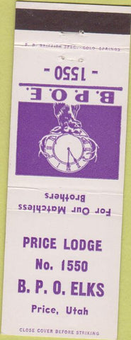 Matchbook Cover - Matchbook Cover Elks Club Price UT