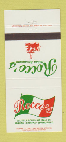 Matchbook Cover - Rocco's Restaurant Italian McLean Fairfax VA 30 Strike