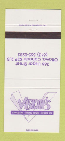 Matchbook Cover - Vision's Dance Bar Restaurant Ottawa ON 30 Strike