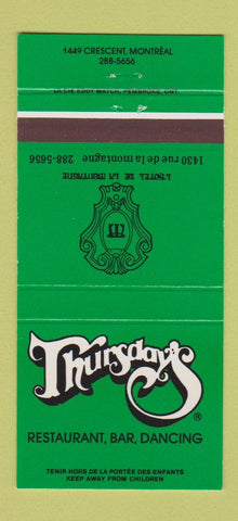 Matchbook Cover - Thursday's Restaurant Montreal QC 30 Strike