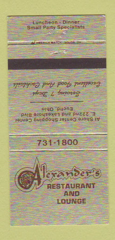 Matchbook Cover - Alexander's Restaurant Lounge Euclid OH 30 Strike