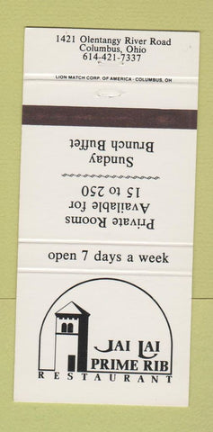 Matchbook Cover - Jai Lai Prime Rib Columbus OH 30 Strike